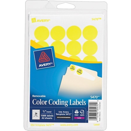 Avery Label, Round, 3/4Dia, Neon Yw 1008PK AVE05470